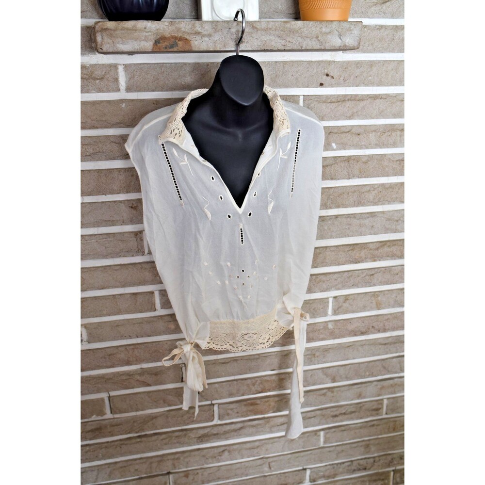 Anthropologie Tiny Cream Mesh tank Crochet Lace Boho tie festival romantic S